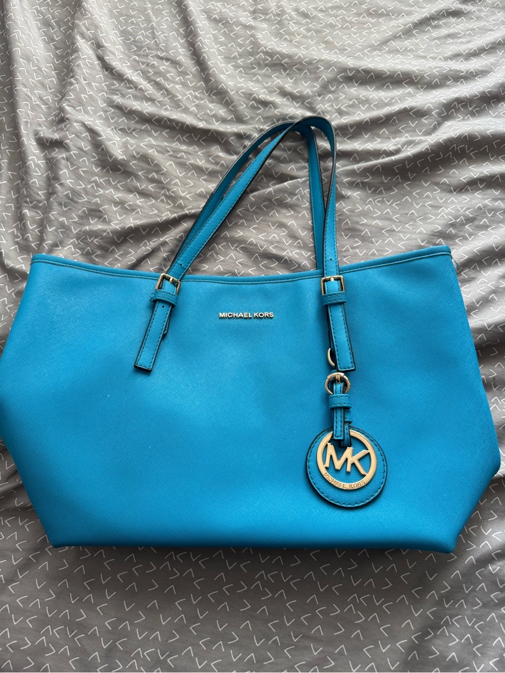 Michael Kors Bright Blue Leather Tote with MK Charm (see handles)